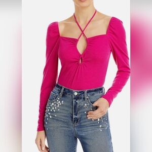 Aqua Halter Knit Cutout Ribbed Bodysuit - Small - New